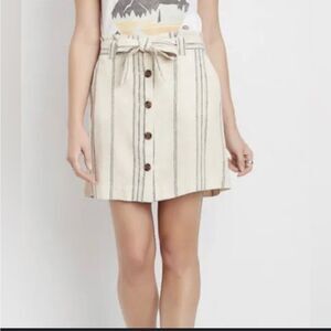 Maurices neutral Stripe Tie front button up linen blend summer skirt 12 nwt